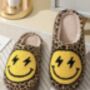 Women's Leopard Print Slippers With Happy Face Design, thumbnail 3 of 4