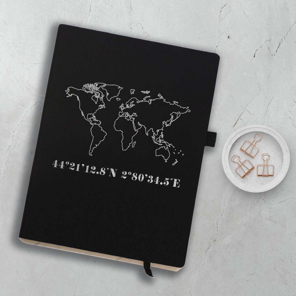 Personalised World Map And Coordinates Notebook, 1 of 4