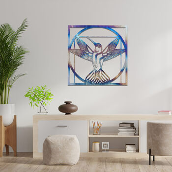 Geometric Hummingbird Metal Art In Frame Modern Decor, 4 of 11