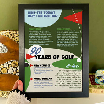 Nine Tee Years Of Golf 90th Birthday Gift Personalised Print For Golfers, 2 of 4