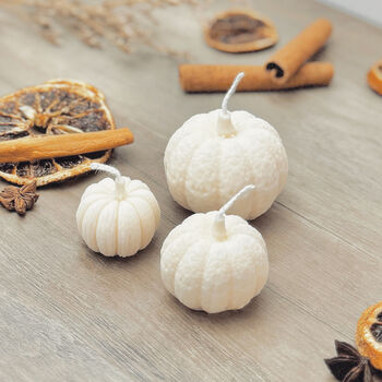 Natural White Pumpkin Candle Set Of Three Autumn Decor, 9 of 10