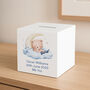 Personalised Sleeping Teddy Blue Wooden Money Box, thumbnail 3 of 3