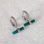 The T Bar Green Onyx Hoop Earrings, Silver, thumbnail 2 of 6