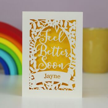 Personalised Papercut Feel Better Soon Cream Card, 4 of 8