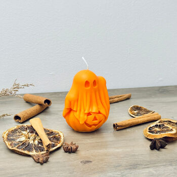 Spooky Ghost Candle Orange Halloween Decoration, 5 of 10