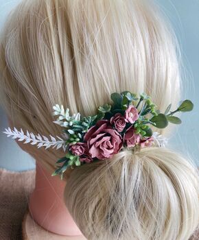 Dusky Pink Flower Wedding Hair Comb, 3 of 4