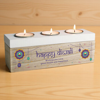 Personalised Diwali Triple Tealight Box Tealight Holder, 3 of 6
