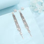 Snowflake Dangle Drop Stud Earrings In Sterling Silver With Sparkle Tassels, thumbnail 4 of 10
