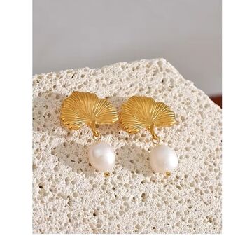 Monaco D'or Gold Ombré Pearl Leaf Vintage Gift Earrings, 2 of 4