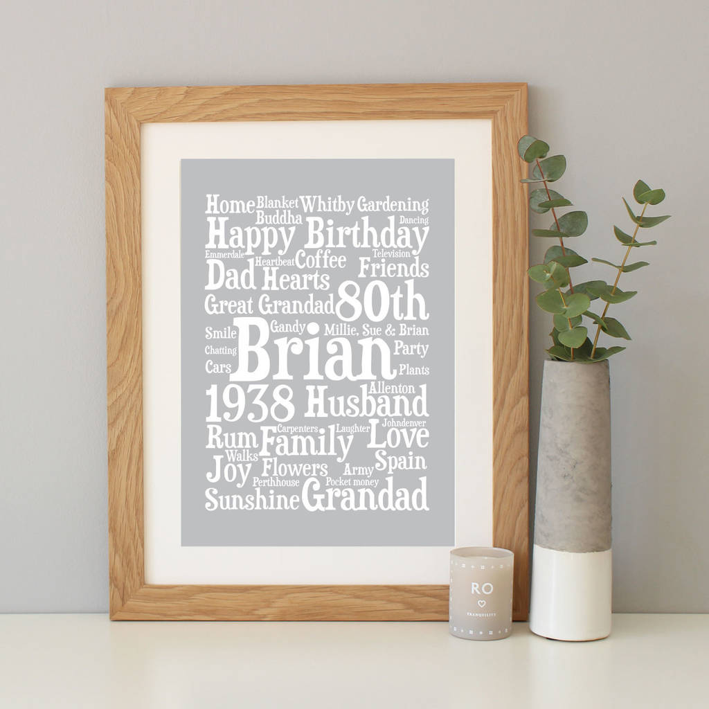 Personalised 80th Birthday Word Art Gift By Hope and Love