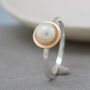 Silver And 9ct Gold Pearl Ring. Dainty Stacking Ring, thumbnail 4 of 10
