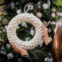 White Christmas Felt Ball Door Wreath, thumbnail 1 of 4