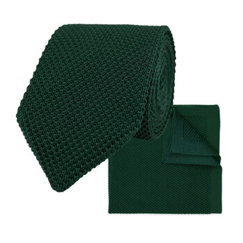 Dark Green Knitted Neck Tie, Bow Tie And Pocket Square Variations Made From Soft Polyester | Gents Formal Accessories | Gift For Him | Wedding Tie, 11 of 12