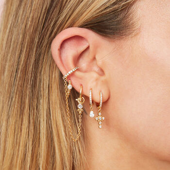 Ottillie Crystal Gold Raindrop Huggie Earrings, 2 of 2