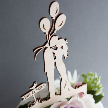 Bride And Groom Balloons Wooden Cake Topper, 2 of 4