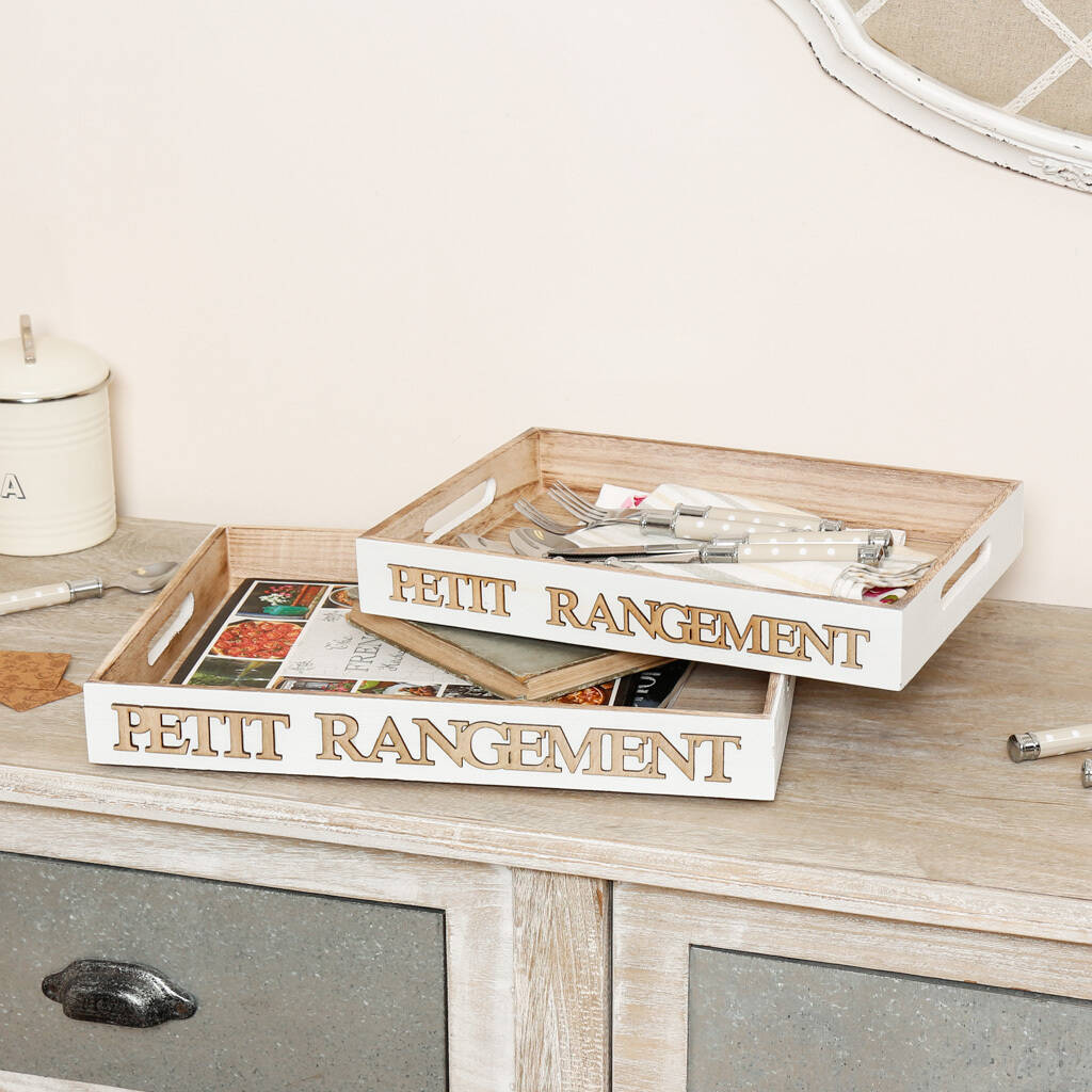 Set Of Two French Country Style Wooden Trays By Dibor