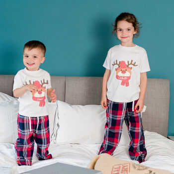 Personalised Reindeer Baby Kids Christmas Pyjamas / Pjs, 2 of 7