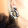 Black And White Tortoise Shell Dangle Hoop Earrings, thumbnail 1 of 5