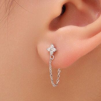 Sterling Silver Hydrangea Cz Chain Earrings In Sterling Silver, 2 of 12