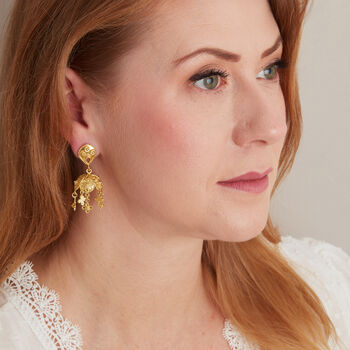 Gold Plated Filigree Bell Shape Stud Drop Earrings, 5 of 8