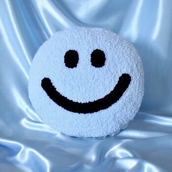 Sky Blue Smiley Punch Needle Cushion, 2 of 4