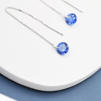 Sapphire Blue Cz Dot Threader Earrings, 4 of 11