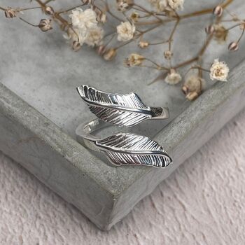 925 Sterling Silver Feather Wrap Ring, 3 of 6