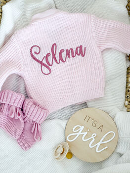 Pink Personalised Embroidered New Baby Name Cardigan, 3 of 12