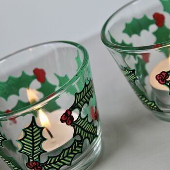 Holly Leaf Painted Tea Light Holders, 3 of 5