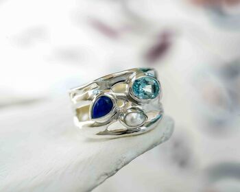 Silver Ring With Blue Topaz, Pearl And Lapis Lazuli, 5 of 9