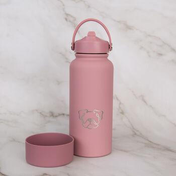Bulldog 30oz Water Bottle With Removable Dog Bowl In Pink/ Grey/ Cream, 7 of 10