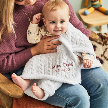 Unisex Luxury Cable Knitted Baby Blanket, 3 of 10