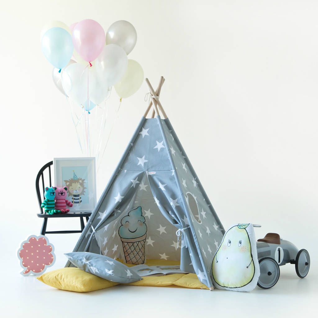 Image of Kids Teepee Tent Set Grey