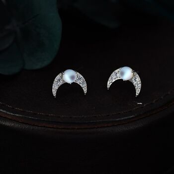 Crescent Moon And Mermaid Crystals Stud Earrings, 4 of 12