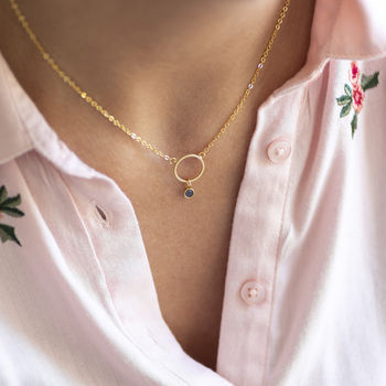 Minimalist Gold Plated Circle Birthstone Charm Necklace, 2 of 11