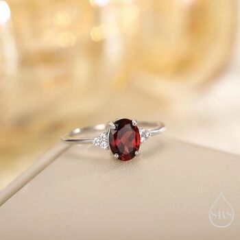 Genuine Garnet Oval Ring In Sterling Silver, 2 of 11
