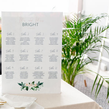 Floral Garland Wedding Seating Plan In White Acrylic, 3 of 5