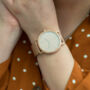 Classic Rose Gold Stainless Steel Unisex Wood Watch, thumbnail 5 of 10