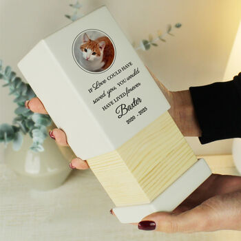 Personalised Pet Photo Upload Small Wooden Urn, 2 of 3