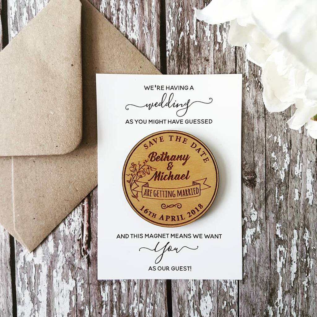 Floral Wooden Wedding Save The Date Magnet