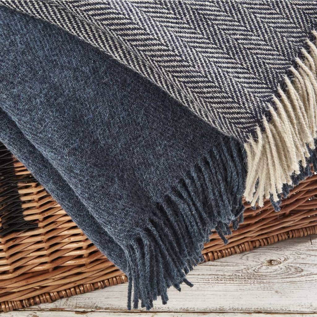 chunky herringbone pure wool blanket various colours by tolly mcrae