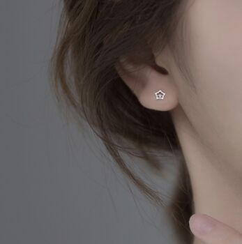 Sterling Silver Tiny Crystal Detail Star Earrings, 2 of 6