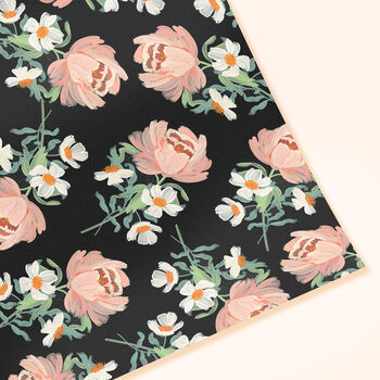 Pink And Black Peony Flower Wrapping Paper Sheet, 2 of 4