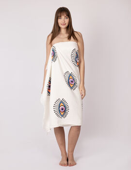 White With Orange Eye Organic Cotton Peshtemal Towel, 2 of 7