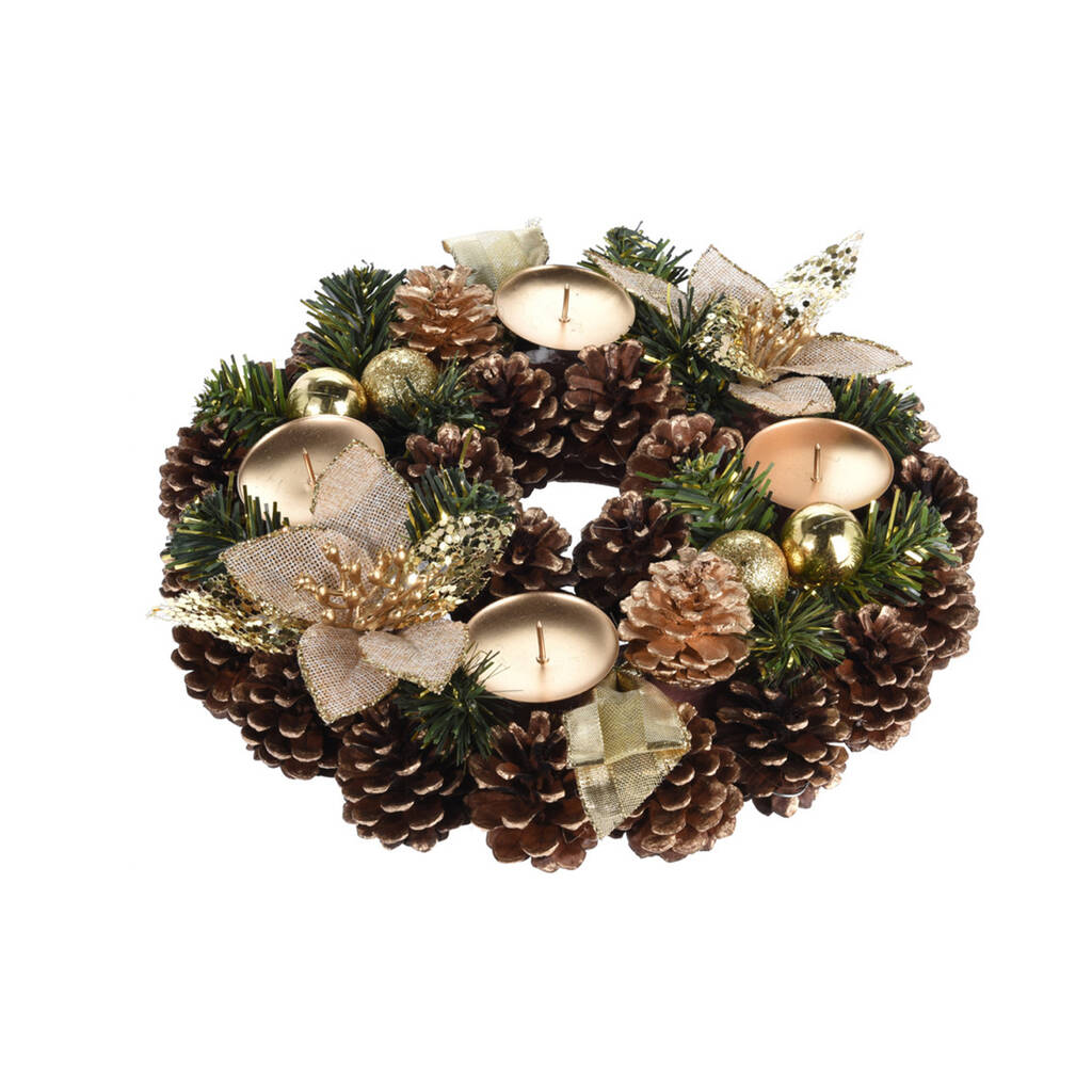 Christmas Artificial Wreath Pinecones And Flowers 28cm By Garden Chic