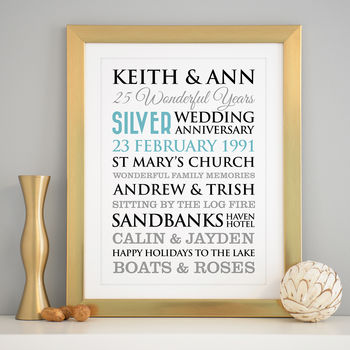 Personalised Silver Wedding Anniversary Art, 8 of 10