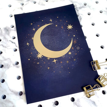 Celestial Moon And Star Foiled A5 Mini Art Print, 4 of 7