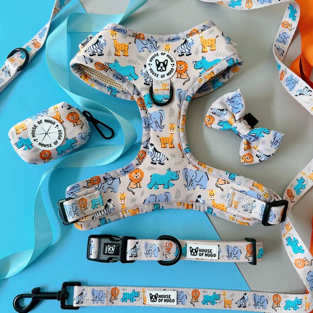 Safari Print Dog Harness Bundle Collar And Lead Set, 1 of 12