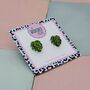 Green Monstera Leaf Glitter Resin Stud Earrings, thumbnail 2 of 4
