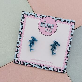 Hammerhead Shark Glitter Resin Studs, 3 of 4